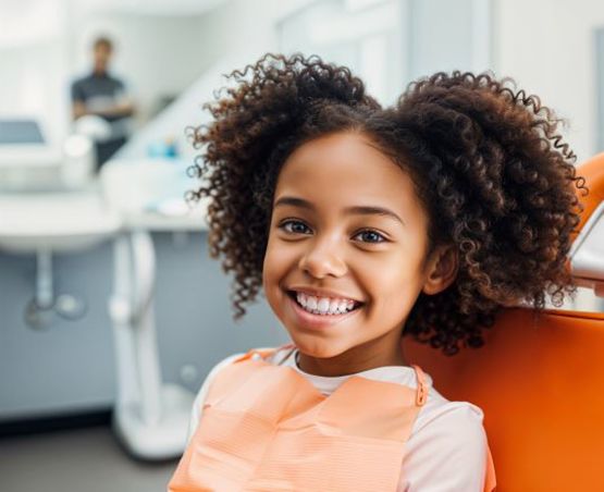 Happy young girl in dental treatment chair